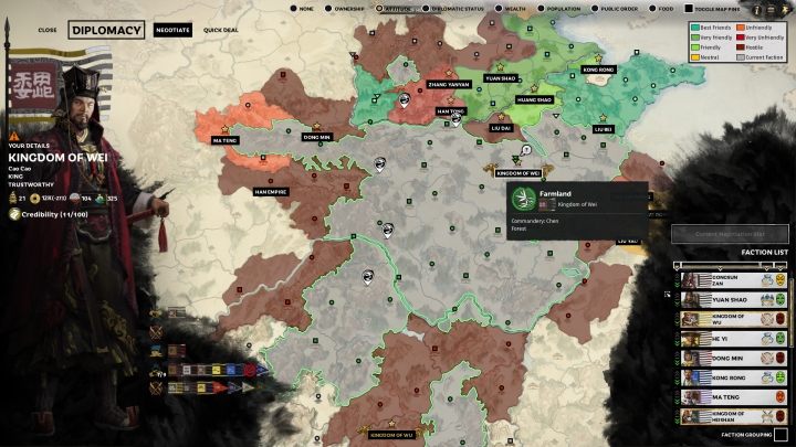 DomyÅlnie, okno dyplomacji pokazuje relacje Twojej frakcji z innymi. - Dyplomacja i handel w Total War Three Kingdoms - Total War Three Kingdoms - poradnik do gry