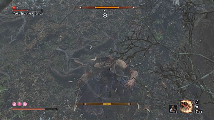 Once the monkeys are dead, move away from the mini-boss to calm him down - Tokujiro will go back to his post - Tokujiro the Glutton | Sekiro Shadows Die Twice Boss Fight - Bosses - Sekiro Guide and Walkthrough