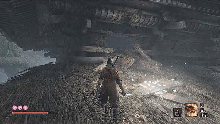 The hole in the rooftop (presented in the picture above) is on one of the sides of the building - Mist Noble | Sekiro Shadows Die Twice Boss Fight - Bosses - Sekiro Guide and Walkthrough