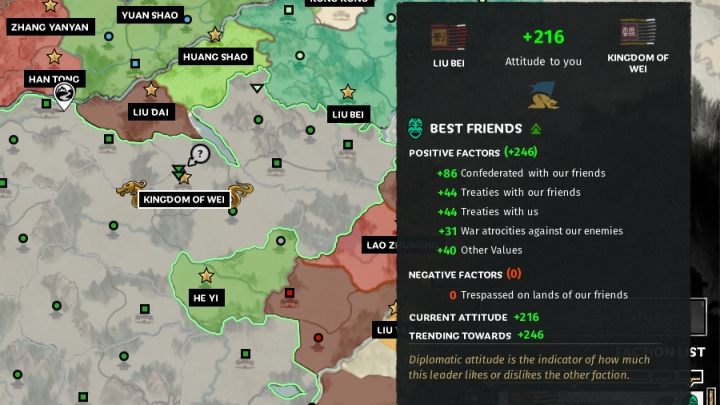 Najechanie na ikonkÄ przy nazwie frakcji pozwoli sprawdziÄ szczegóÅowe informacje odnoÅnie relacji. - Dyplomacja i handel w Total War Three Kingdoms - Total War Three Kingdoms - poradnik do gry