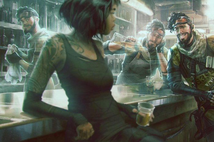 Concept art of the character Mirage in Apex Legends,