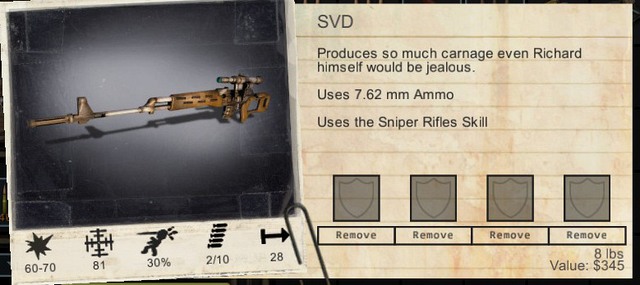 A weapon with its statistics and slots for modifications. - Armors and covers | Combat - Combat - Wasteland 2 Game Guide & Walkthrough