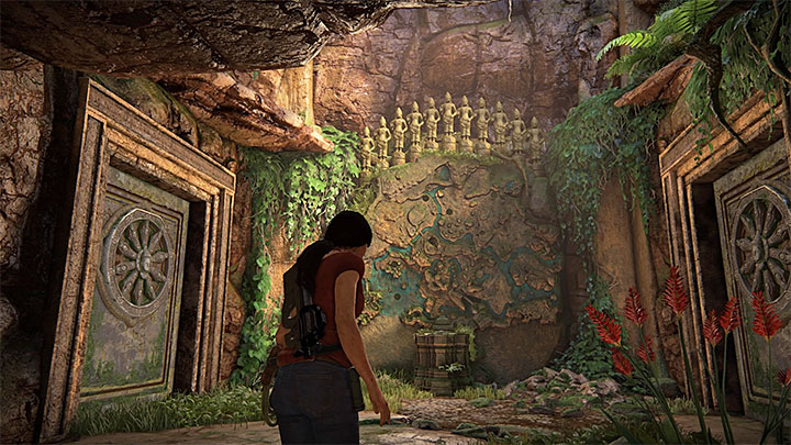 After you enter the ruins, look at the large stone map shown in the above screenshot, with eleven statues over it - Yas Queen Trophy | Trophy Guide - Trophy Guide - Uncharted: The Lost Legacy Game Guide