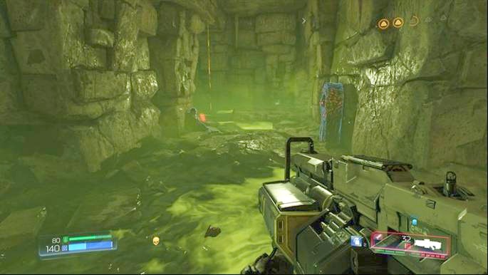 Jump down to the room with yellow door after obtaining the yellow skull - Titans Realm | Secrets - Secrets - Doom Game Guide & Walkthrough