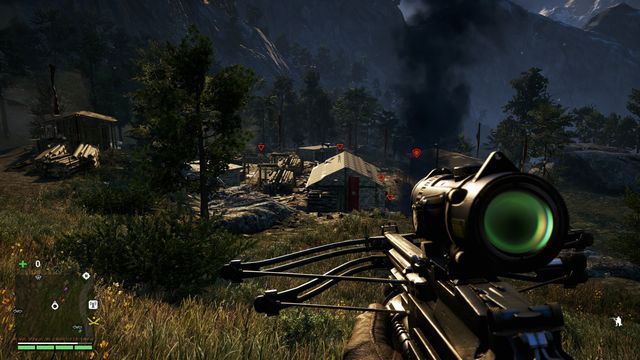 From some distance, mark as many enemies as you can to have a better view of the situation. - KEO Logging Camp - Outposts - Two alarms - Far Cry 4 - Game Guide and Walkthrough