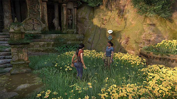 The chance for this conversation with Nadine appears when you reach area near Parashurama fort located in the south-west part of the map - 4 - Photos, optional conversations and lockboxes in Wester Ghats | Secrets - Secrets - Uncharted: The Lost Legacy Game Guide