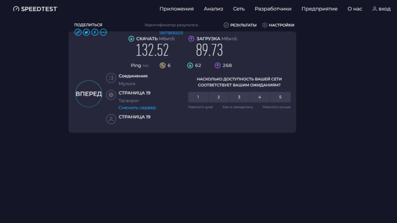 Скорость подключения по Wi-Fi на частоте 5 ГГц с помощью встроенного в ноутбук модуля