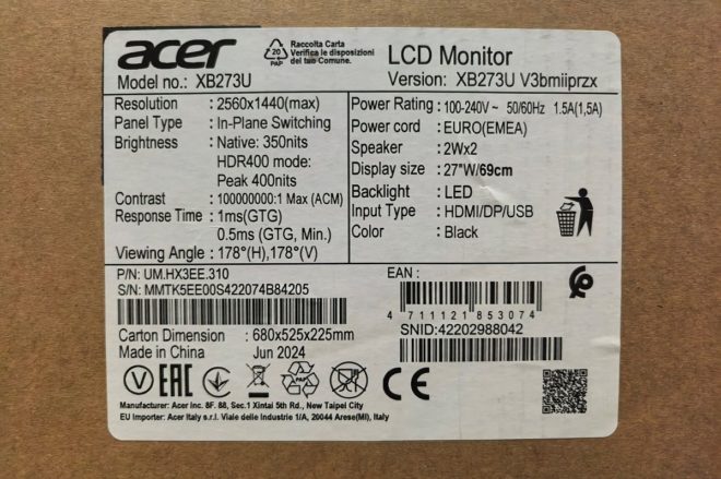 Acer Predator XB273U V3bmiiprx Acer Predator XB273U V3bmiiprx