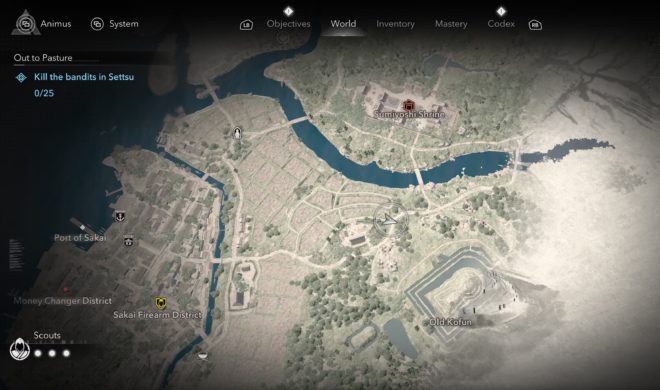 Одно из мест, где вы можете встретить разбойников в Идзуми-Сэтцу в Assassin’s Creed Shadows