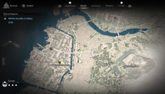 Одно из мест, где вы можете встретить разбойников в Идзуми-Сэтцу в Assassin’s Creed Shadows