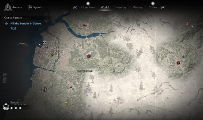 Одно из мест, где вы можете встретить разбойников в Идзуми-Сэтцу в Assassin’s Creed Shadows