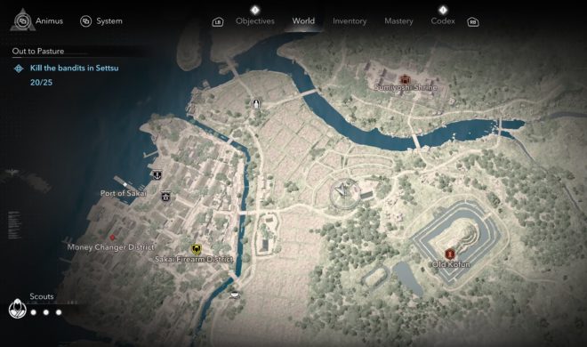 Одно из мест, где вы можете встретить разбойников в Идзуми-Сэтцу в Assassin’s Creed Shadows