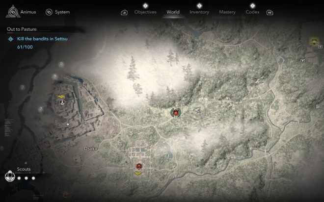 Одно из мест, где вы можете встретить разбойников в Идзуми-Сэтцу в Assassin’s Creed Shadows