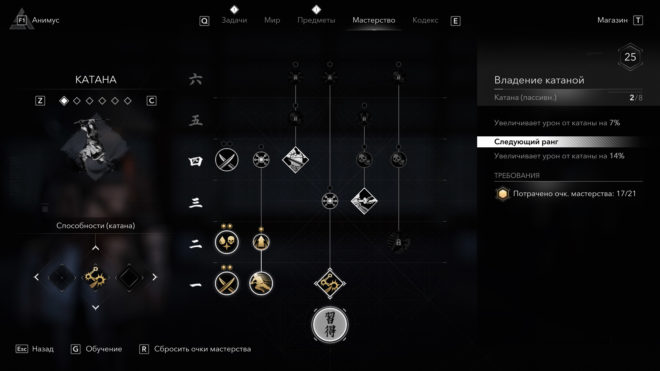 Ветка «Катана» в древе умений (Мастерства) Наоэ в Assassin's Creed Shadows