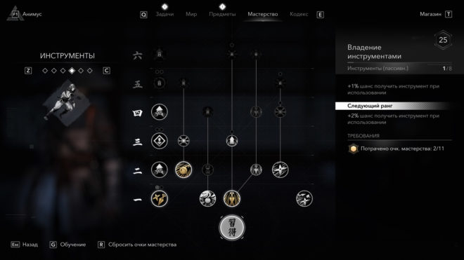 Ветка «Инструменты» в древе умений (Мастерства) Наоэ в Assassin's Creed Shadows