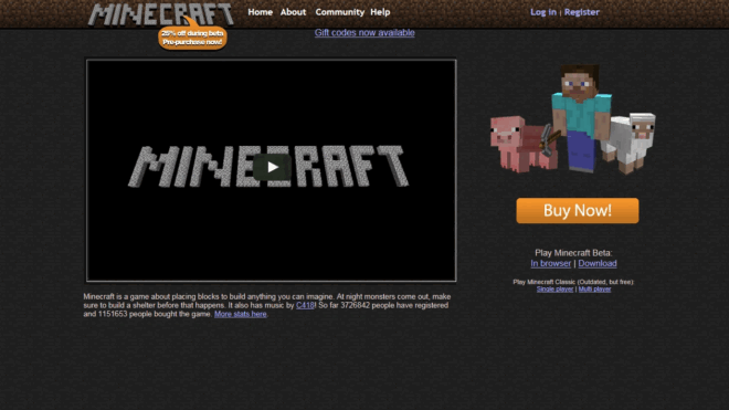 Как выглядел первый сайт Minecraft Как выглядел первый сайт Minecraft