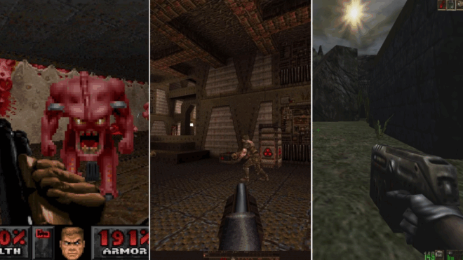 Сравнение графики Doom (1993), Quake (1996) и Unreal (1998) Сравнение графики Doom (1993), Quake (1996) и Unreal (1998)
