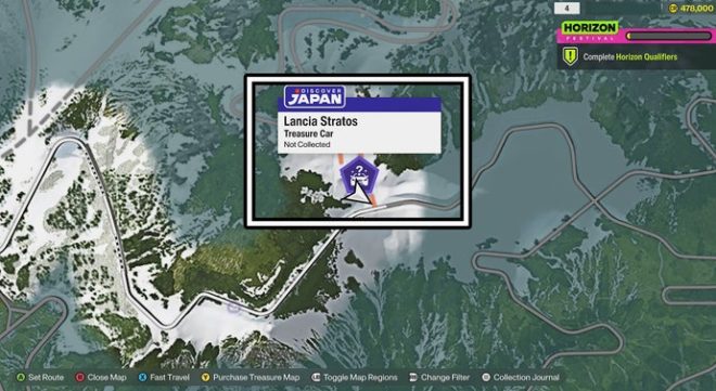 The Lancia Stratos location on the Forza Horizon 6 map.