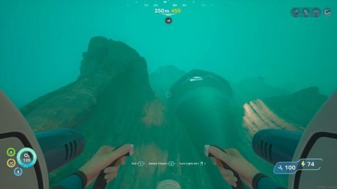 The player in Subnautica 2 pilots their Tadpole directly upwards from the Lower Control Room to the Upper Control Room outside the Karakorum Power Plant.