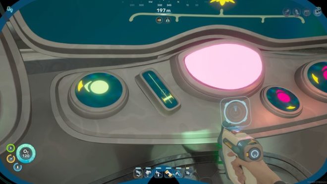 The player in Subnautica 2 switches various dials and levers on an Axum Terminal in the Upper Control Room so that they turn from red to green.