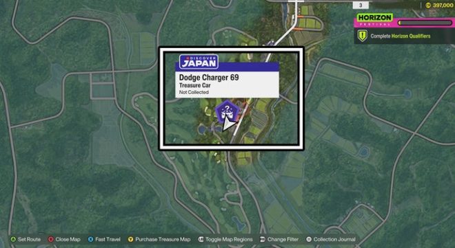 The Dodge Charger 69 location on the Forza Horizon 6 map.