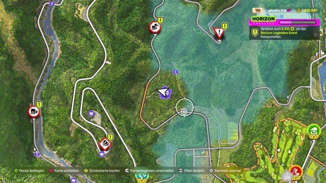 A screenshot of the map in Forza Horizon 6.