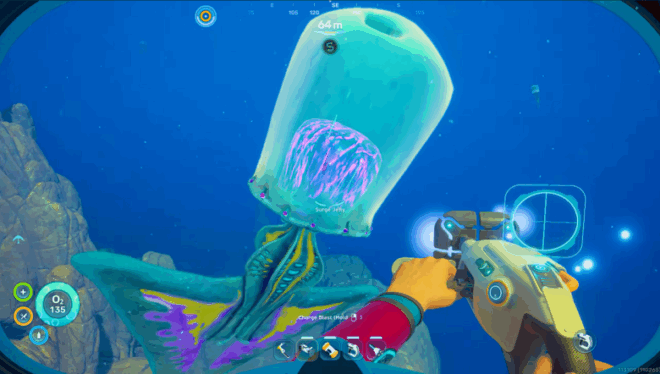 A Surge Jelly drifting passively while emitting electrical sparks in the water