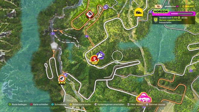 A screenshot of the map from Forza Horizon 6.