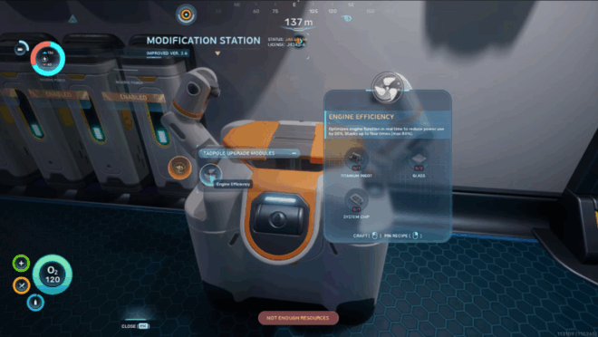 The Engine Efficiency upgrade module for the Tadpole in Subnautica 2