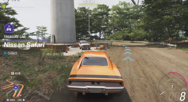 The Nissan Safari at the bottom of the windmill in Forza Horizon 6.