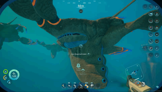 A massive, passive Deepwing Brooder drifting above the Alien Ruins biome