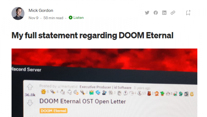 Ответное открытое письмо Мика Гордона по поводу ситуации с Doom Eternal Ответное открытое письмо Мика Гордона по поводу ситуации с Doom Eternal