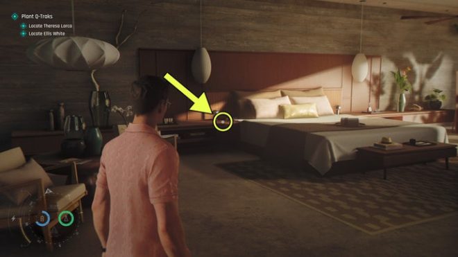A screenshot from 007 First Light, showing the location of the Tarot Deck Legacy collectible in the Time To Die mission.