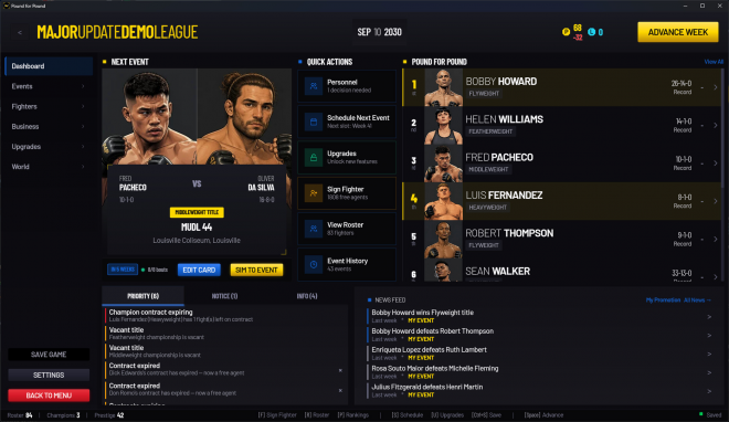 Pound for Pound: MMA Promotion Simulator Pound for Pound: MMA Promotion Simulator