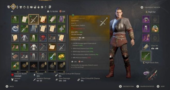 Durandal Sword Stats