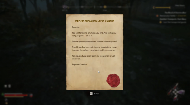 Orders from Xanthe Letter