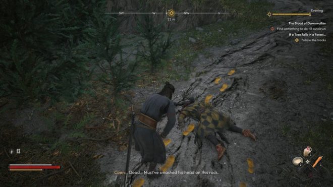 Coen inspects a corpse in The Blood of Dawnwalker.