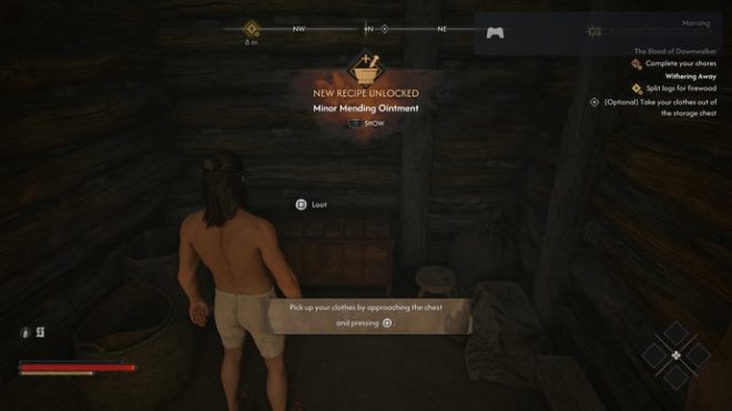 Coen approaches his chest in The Blood of Dawnwalker.
