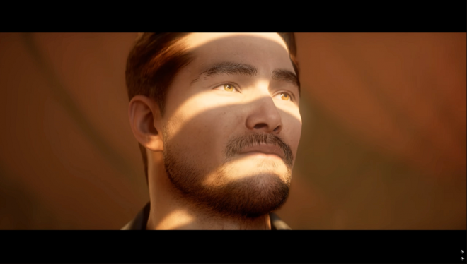 Image showing a close-up of Aidan's face lit by warm sunlight in Hellraiser: Revival